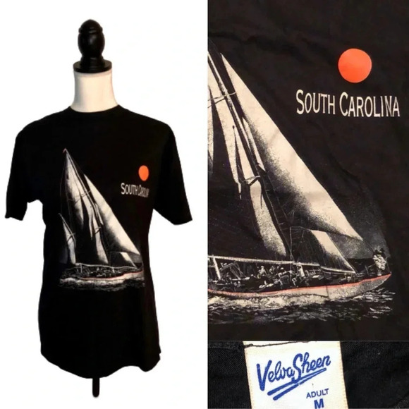 Vintage Velva Sheen 1980s South Carolina Hilton Head Travel Graphic Nautical Tee - Picture 1 of 5